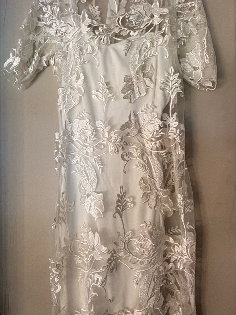 Ivory Floral Lace Midi Dress — Elegant Occasion Body Con Under Dress